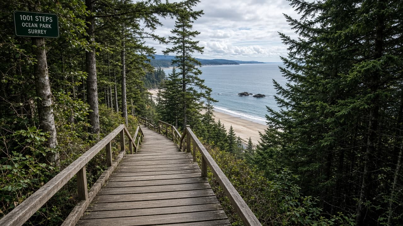 Steep outdoor stairs through trees