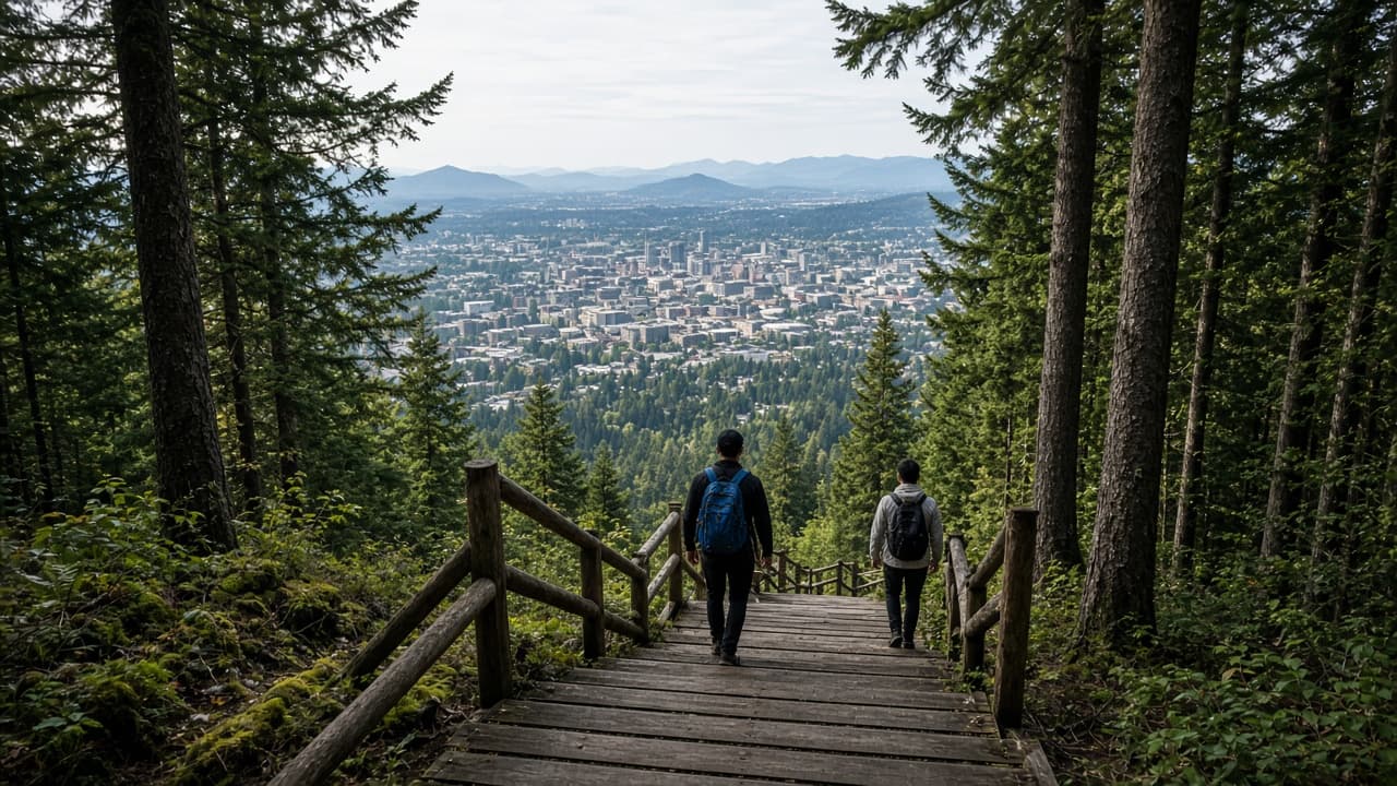 Steep forested hiking trail