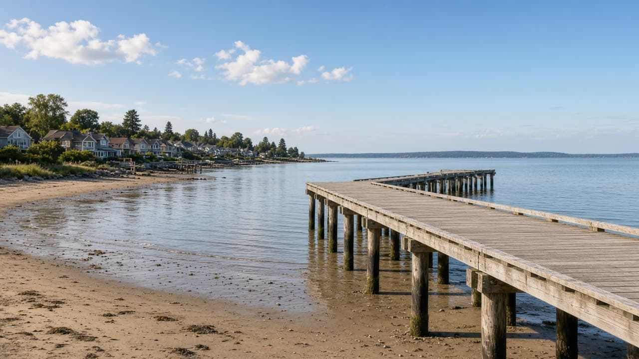 Sandy beach village shoreline