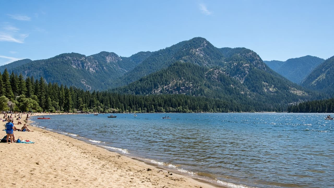 Forest lake in a mountain valley