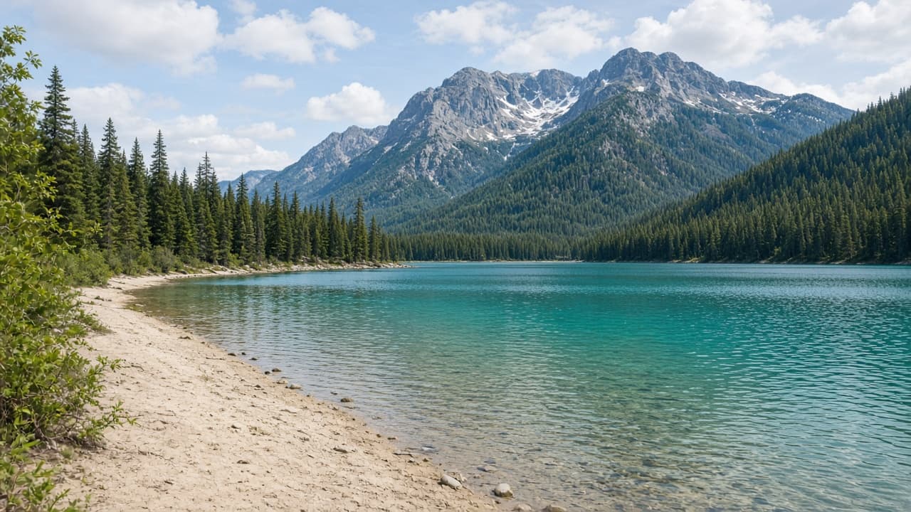 Mountain lake surrounded by forest