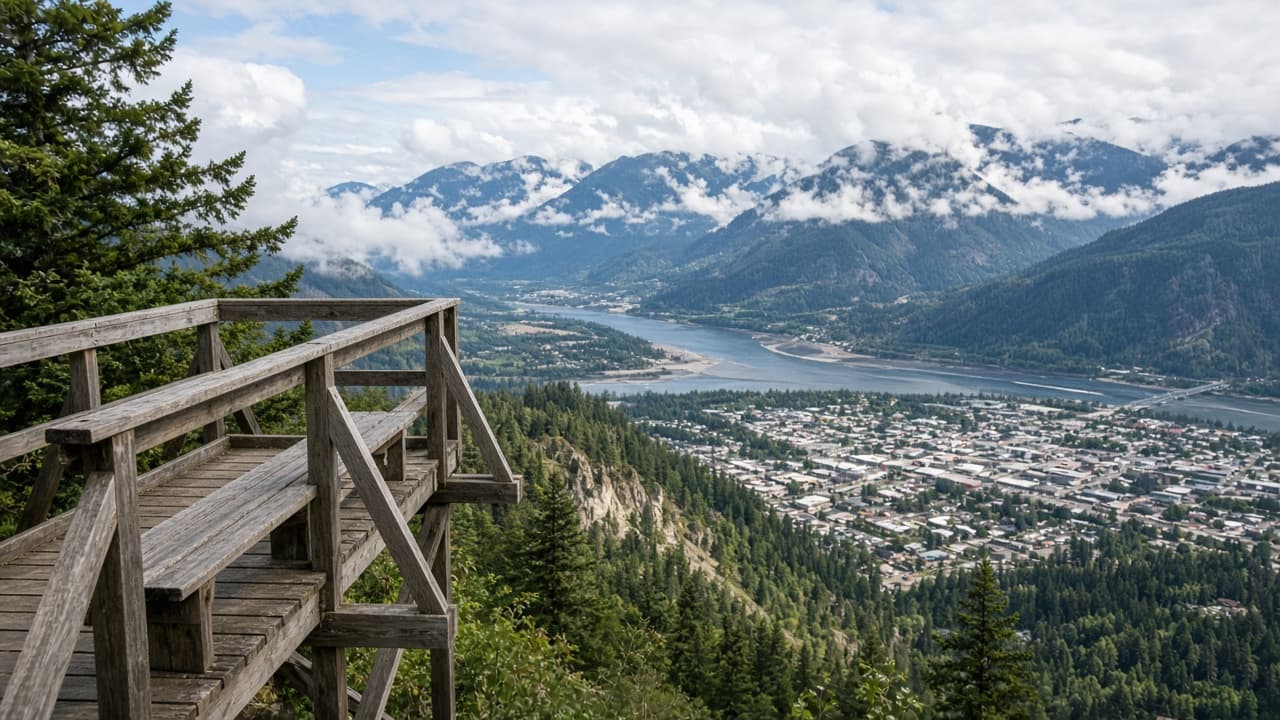 Mountain viewpoint above a valley town