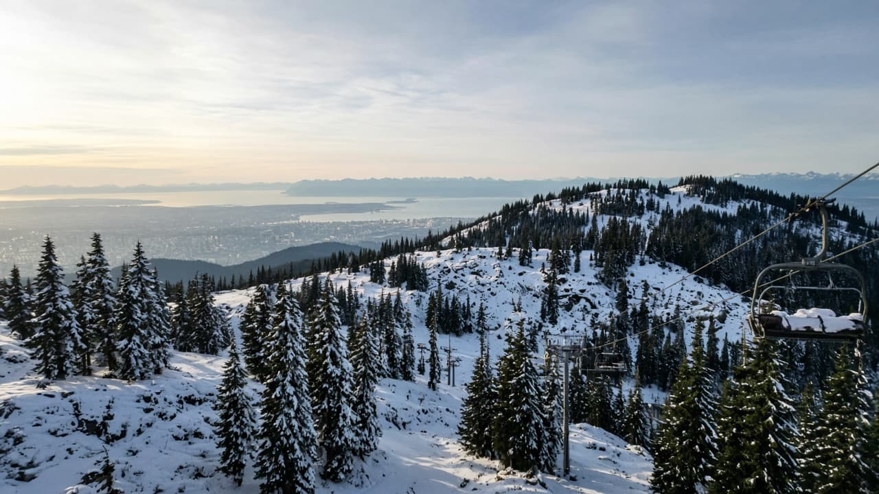 Snowy mountain above a fjord