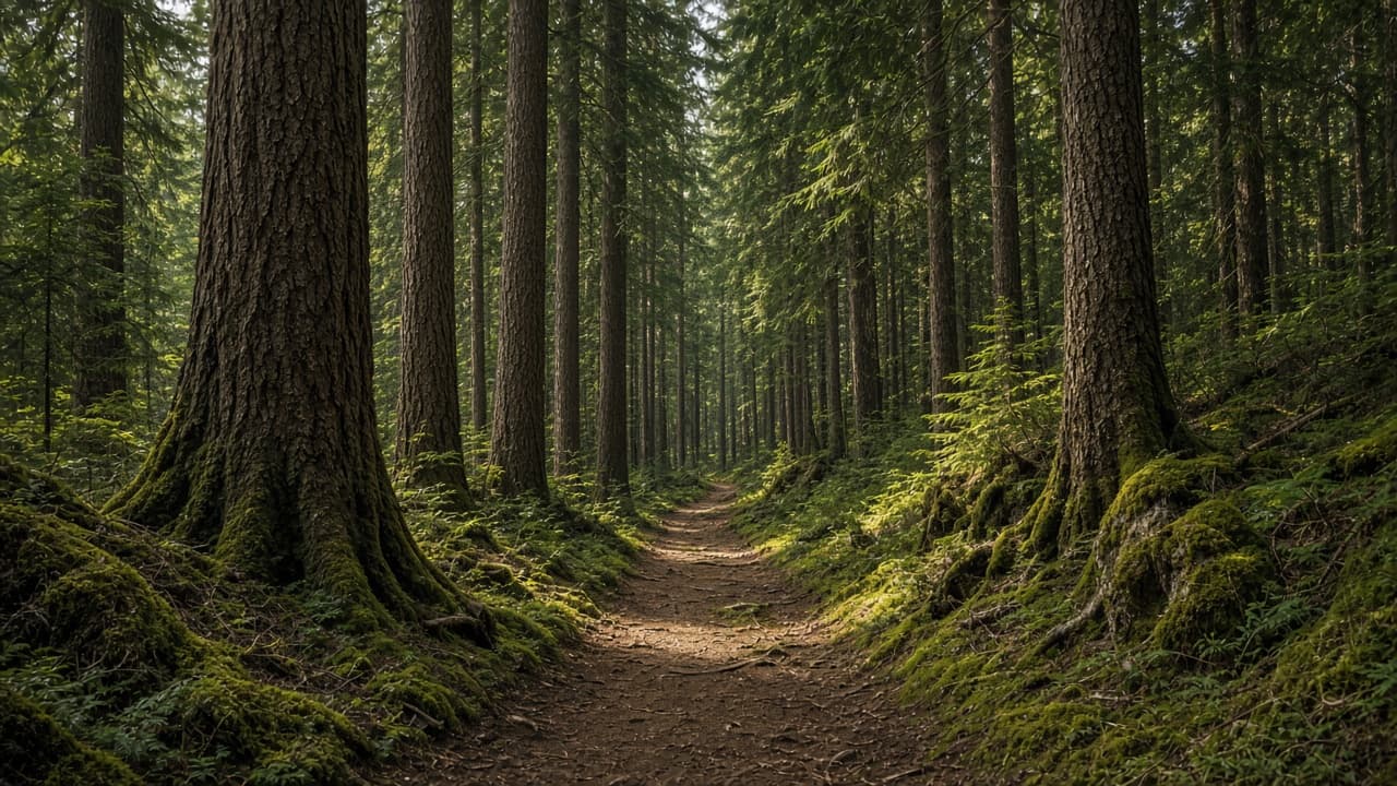 Fog moving through a dense forest