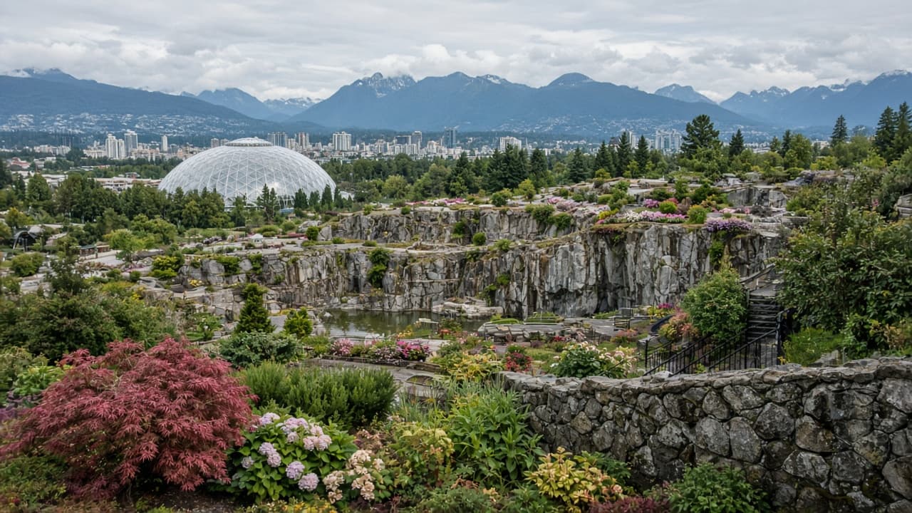 Lush garden plantings on a hillside