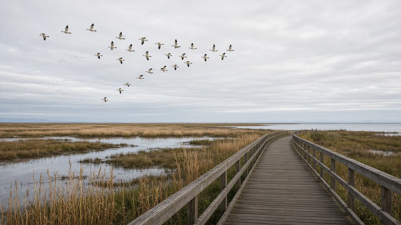 Wetland marsh under a wide sky
