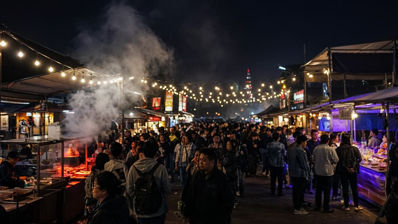 Night market food stalls