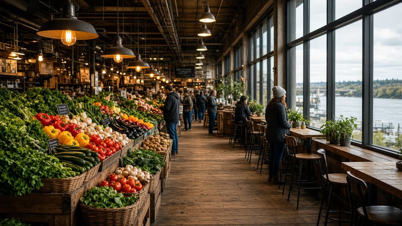 Market stalls and fresh produce