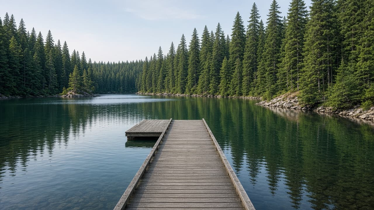 Calm lake surrounded by forest