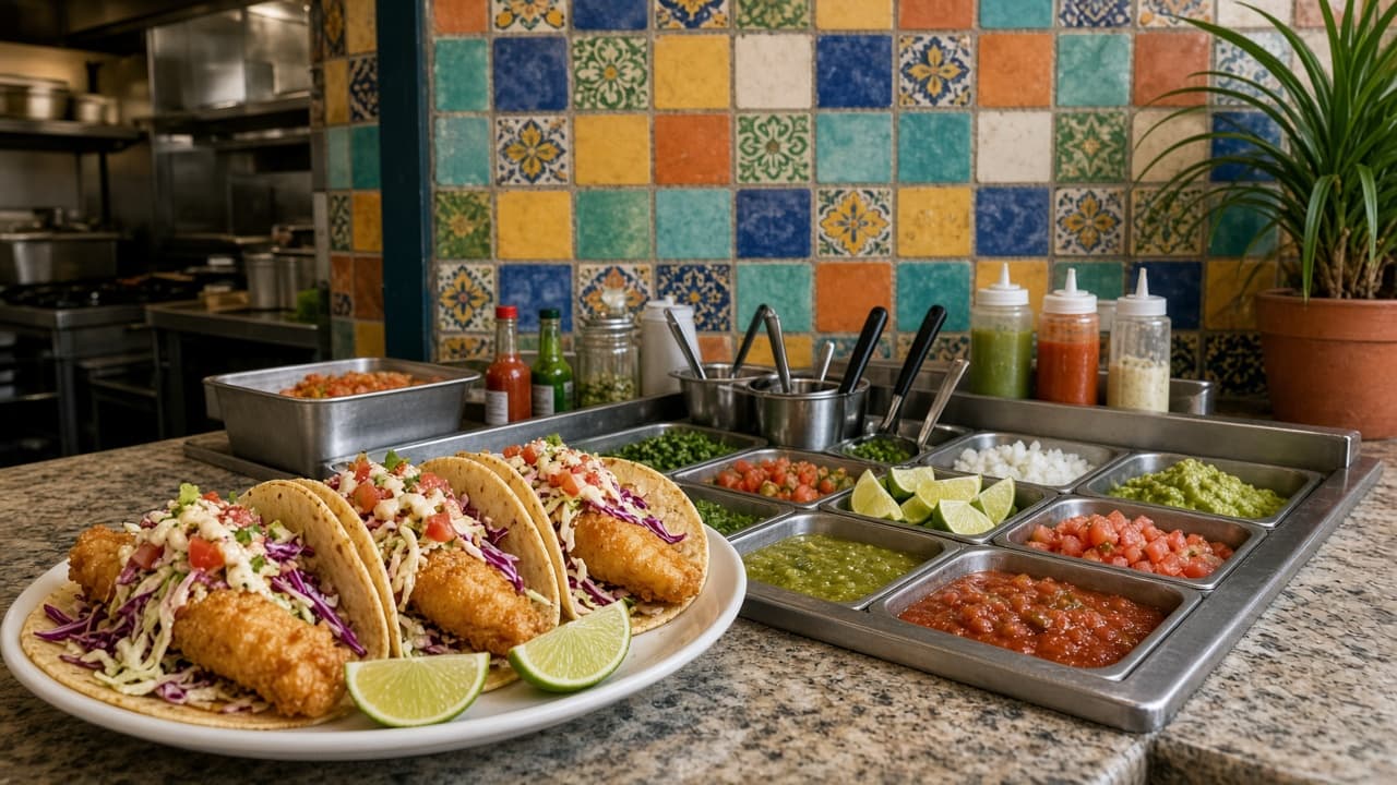 Street-style tacos on a metal tray