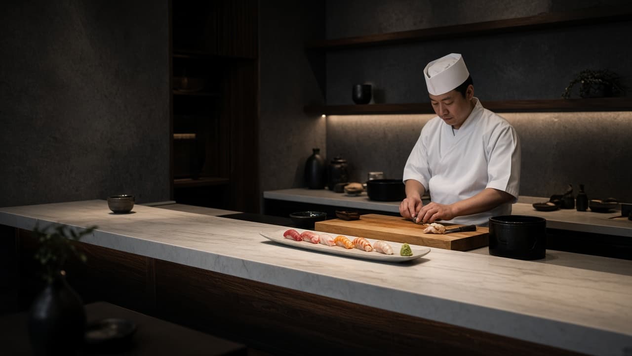 Sushi on a dark plate