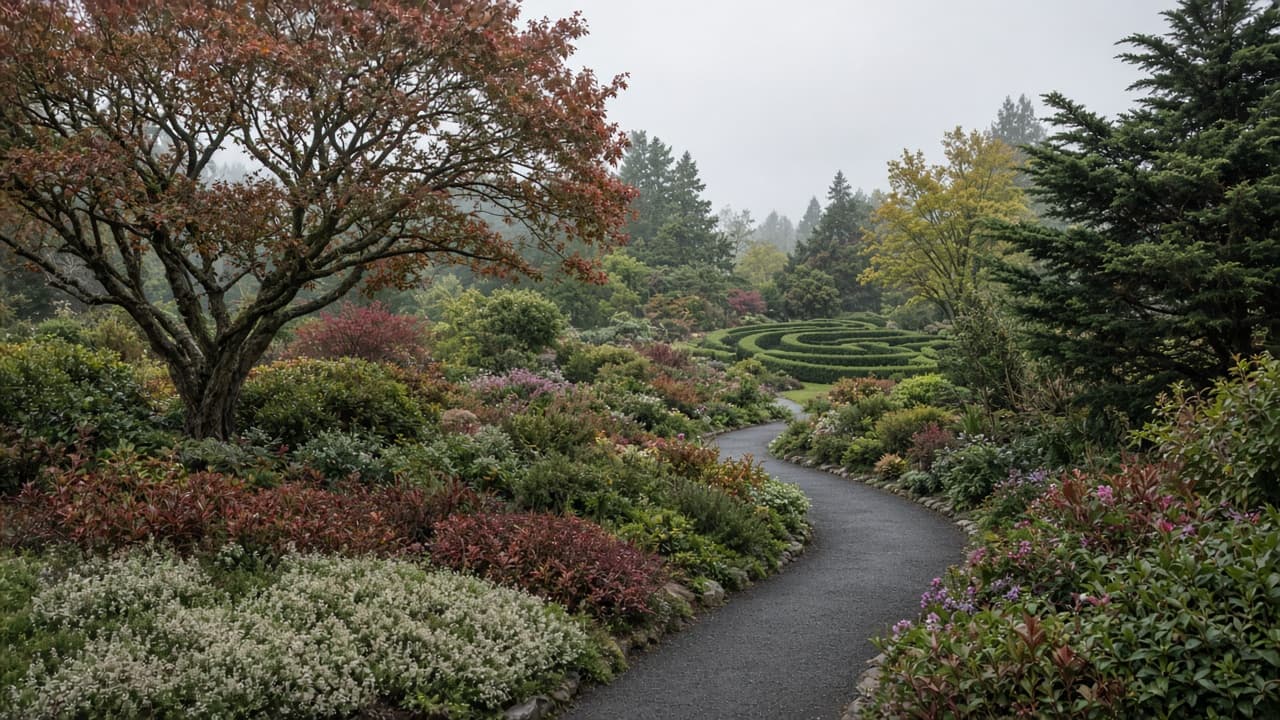 Lush botanical garden path