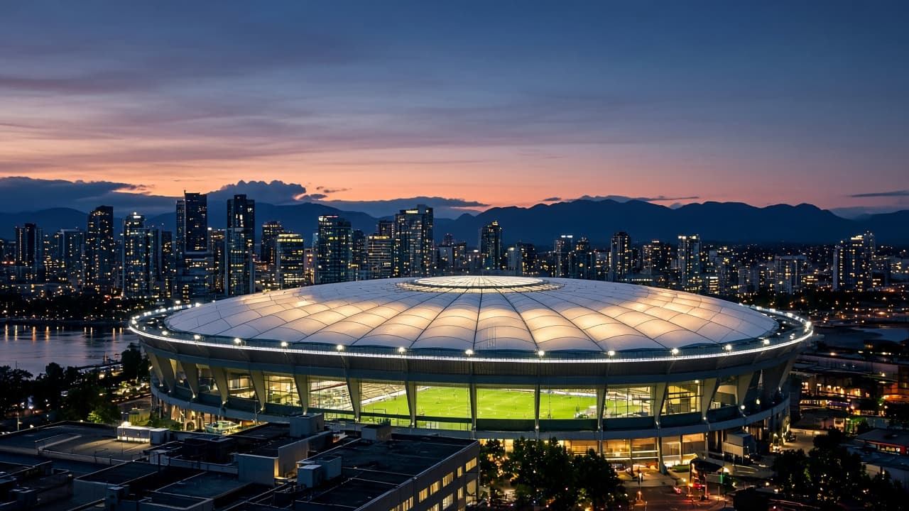 Soccer stadium during a night match