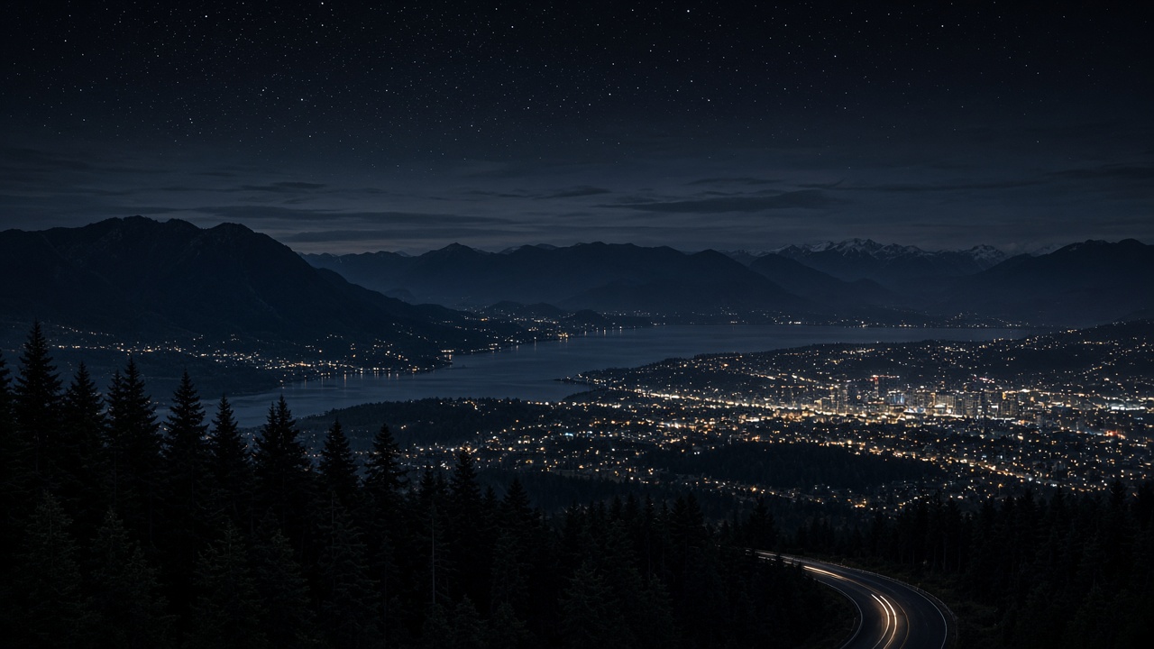 Starry sky over a mountain ridge
