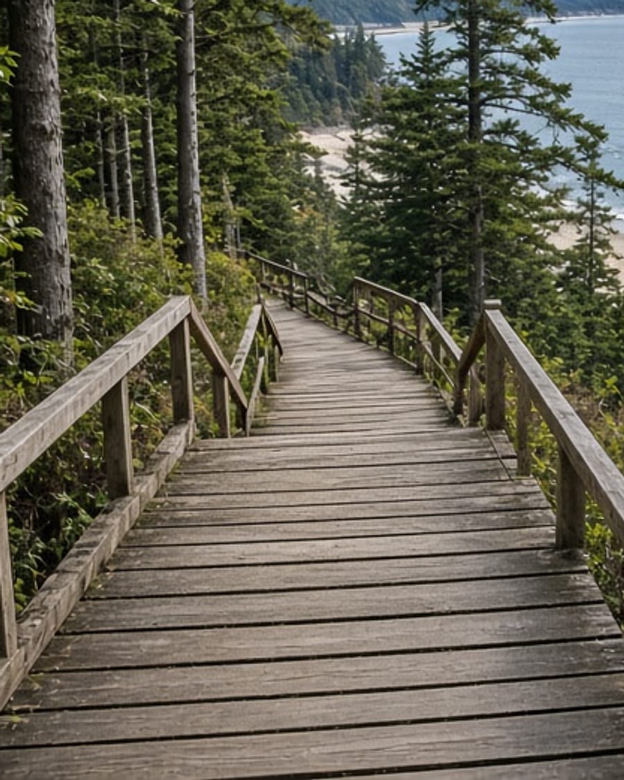 Steep outdoor stairs through trees
