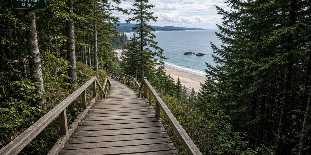 Steep outdoor stairs through trees
