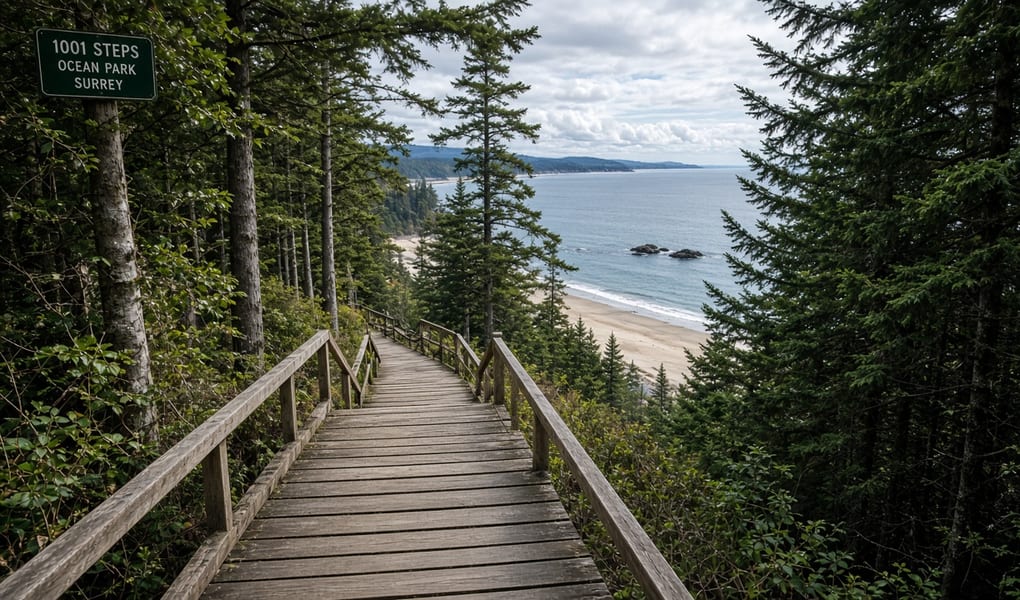 Steep outdoor stairs through trees