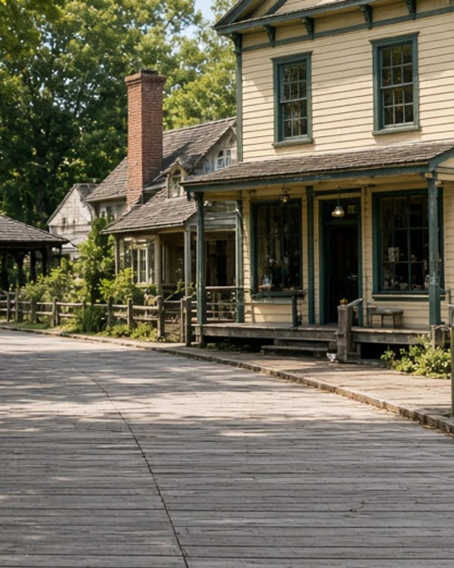 Heritage wooden buildings on a village street