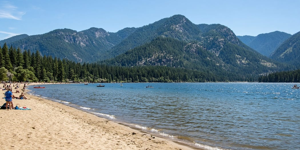 Forest lake in a mountain valley