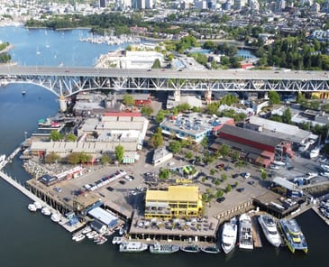 Granville Island from the air, under the Granville Street Bridge