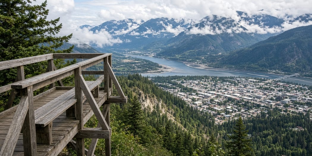 Mountain viewpoint above a valley town
