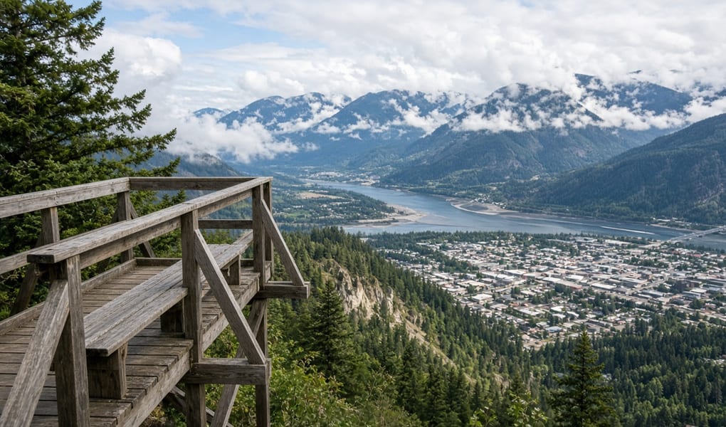 Mountain viewpoint above a valley town