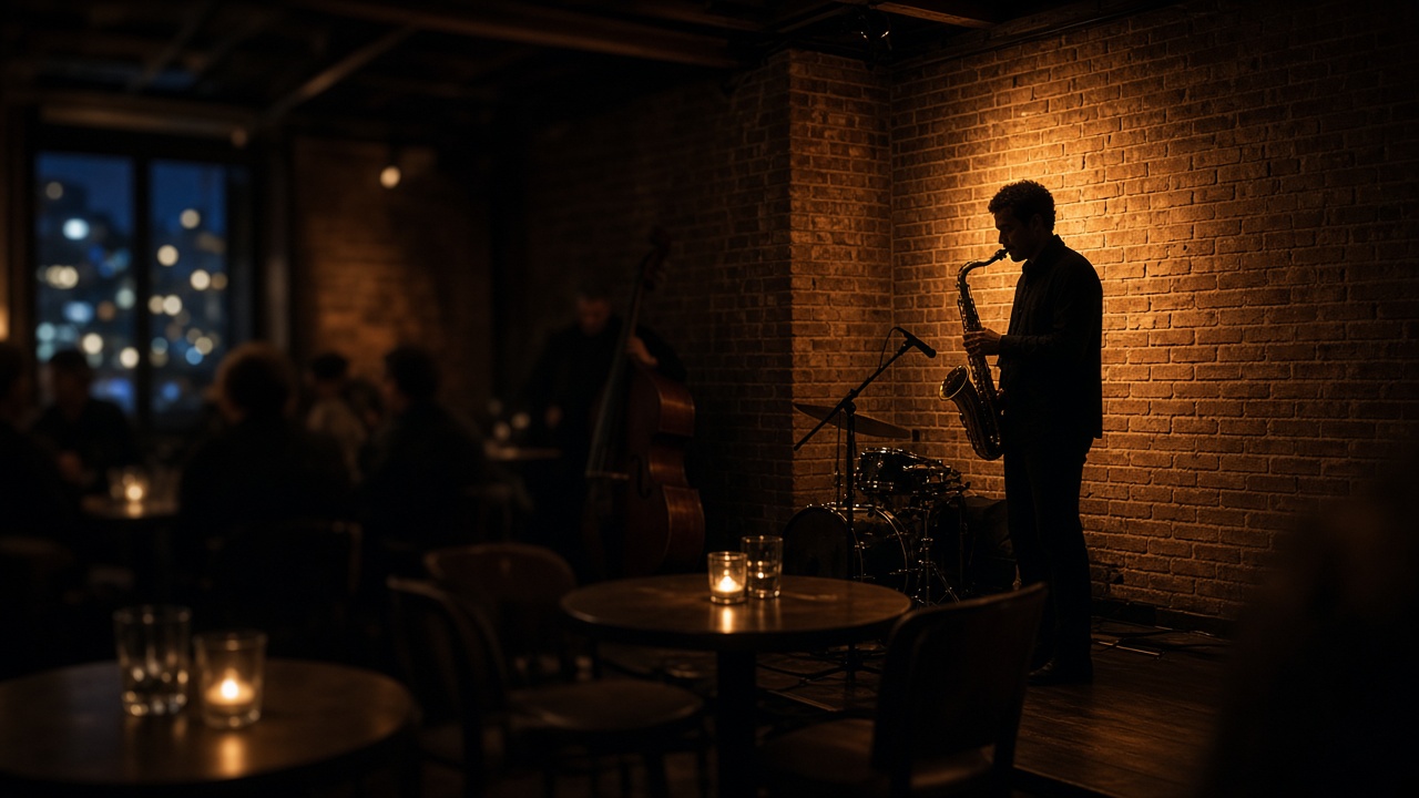 Jazz musicians performing on a small stage