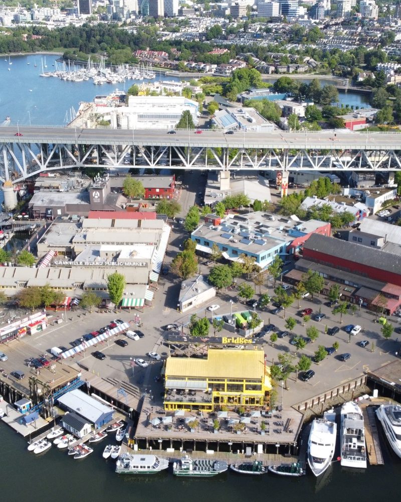 Granville Island from the air, under the Granville Street Bridge