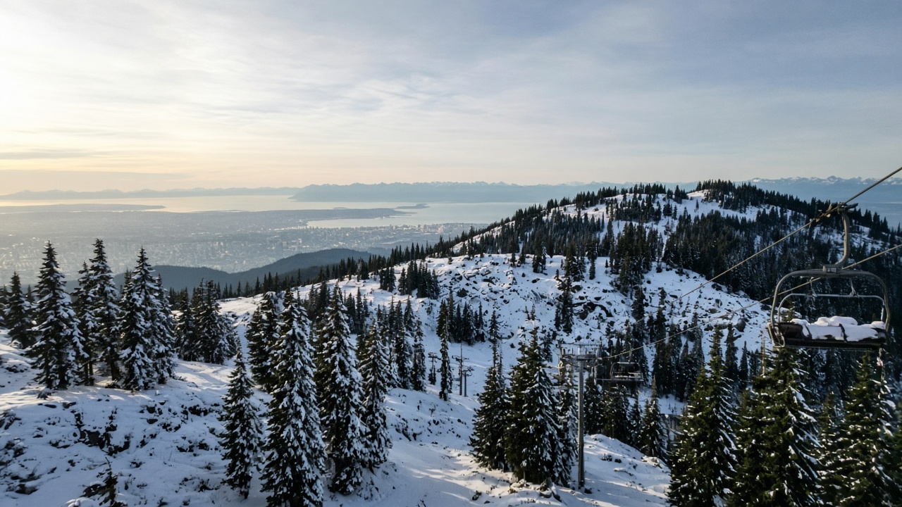 Snowy mountain above a fjord