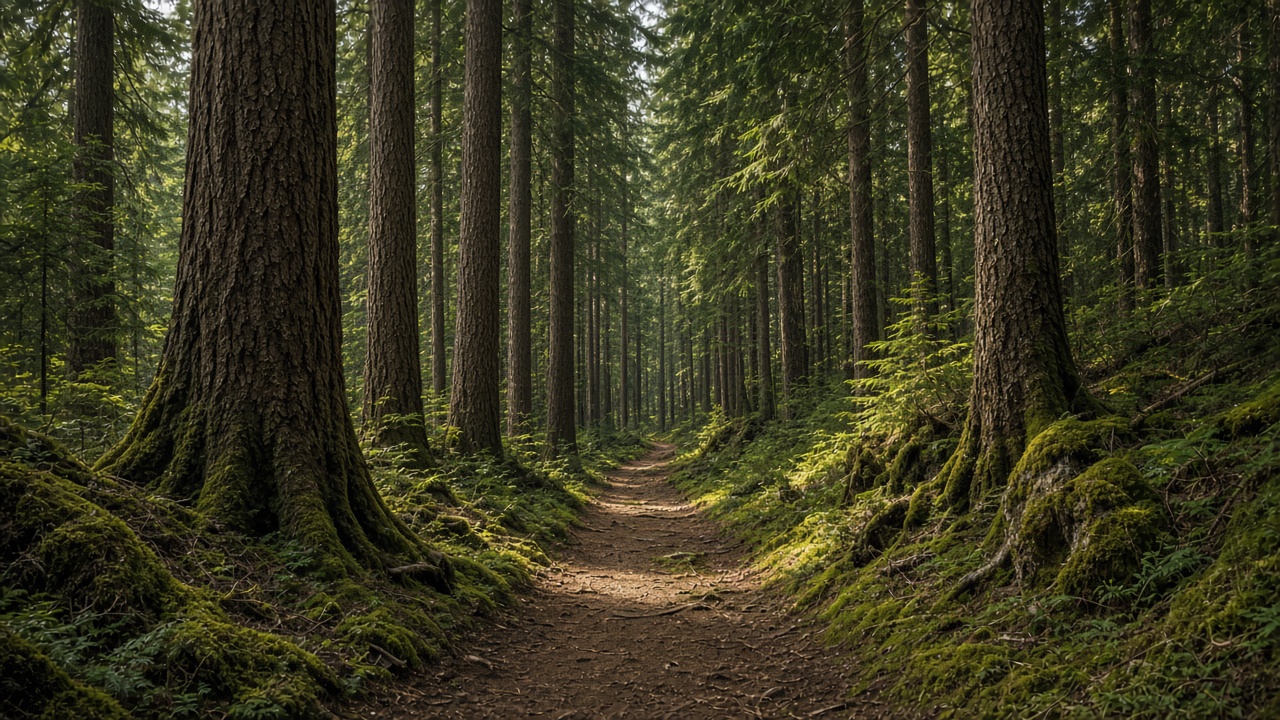 Fog moving through a dense forest