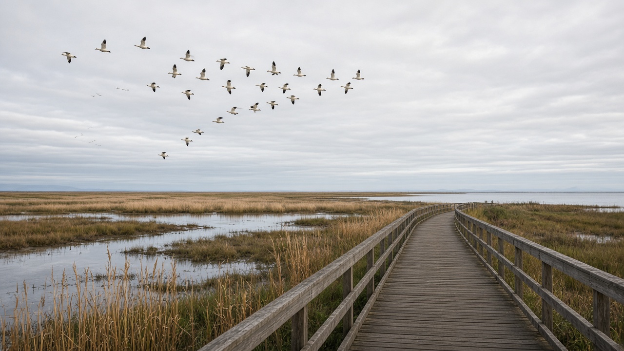 Wetland marsh under a wide sky