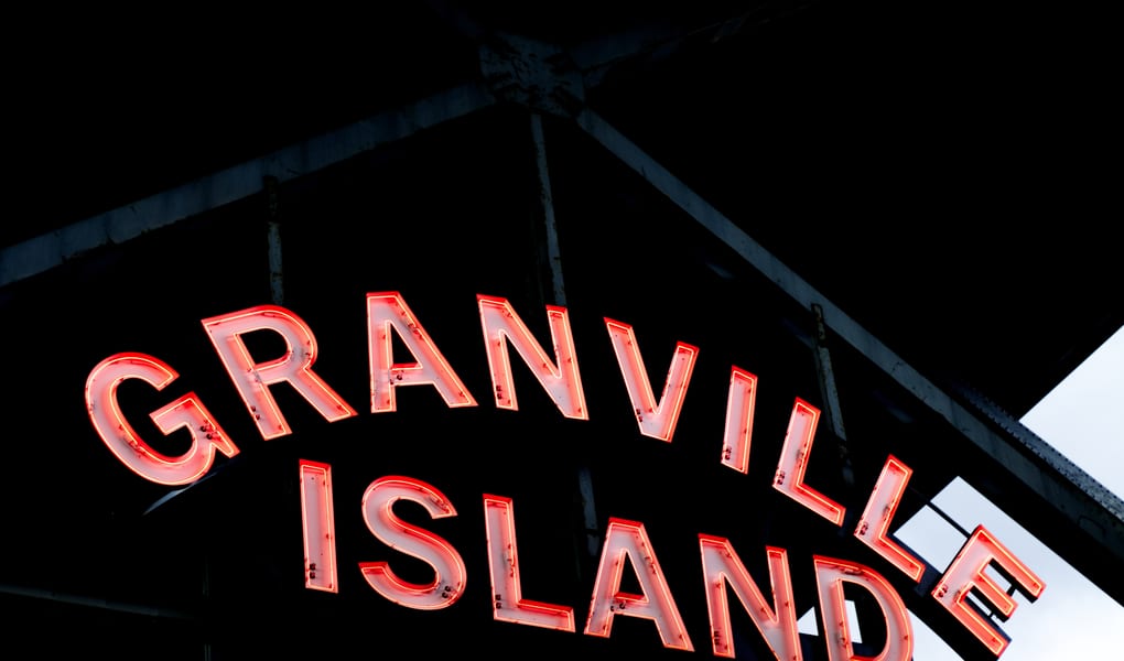 Granville Island from the air, under the Granville Street Bridge