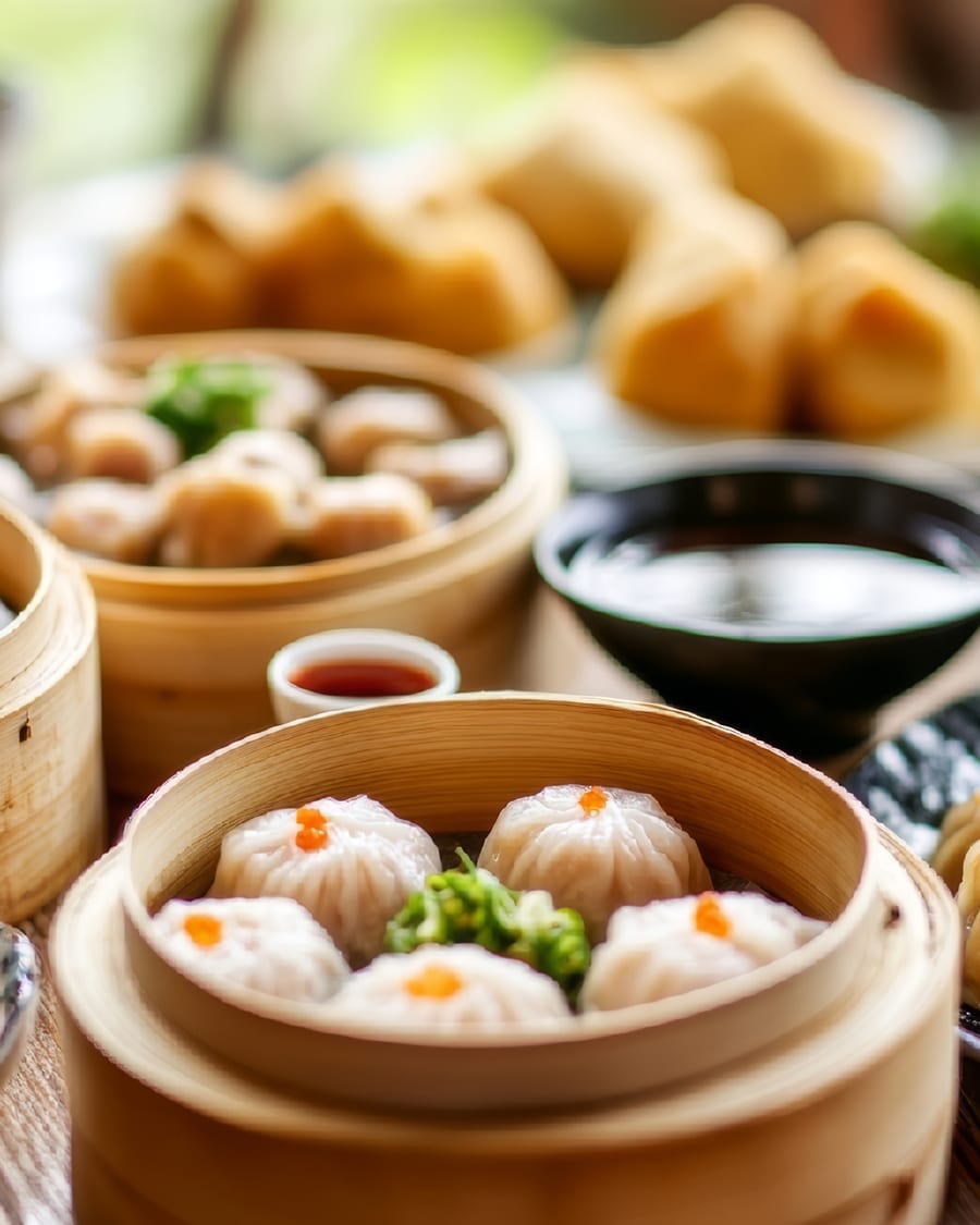 Bamboo baskets of dim sum