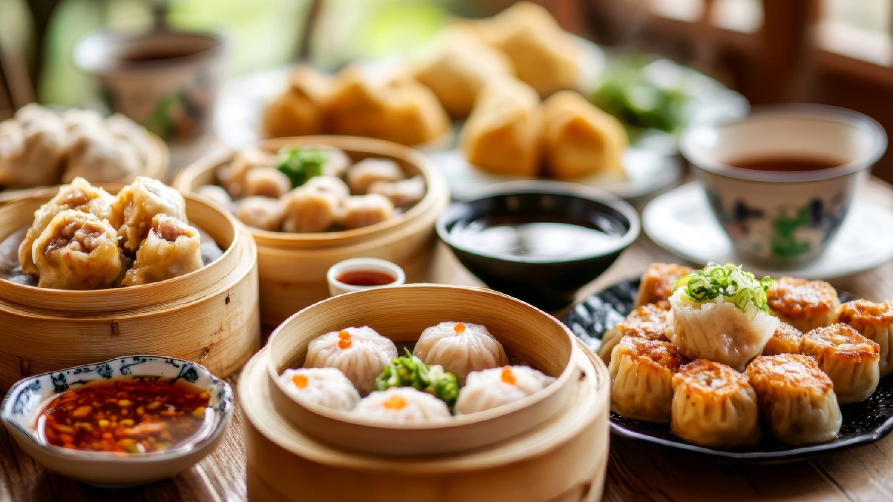 Bamboo baskets of dim sum