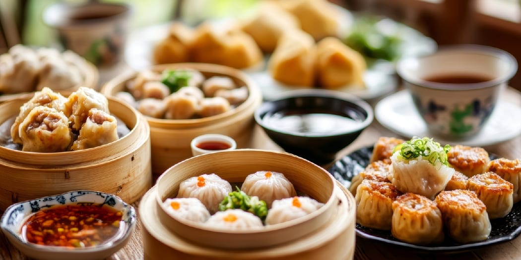 Bamboo baskets of dim sum