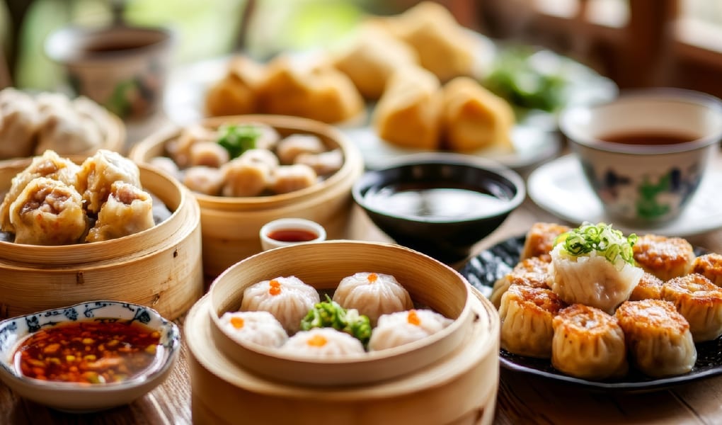 Bamboo baskets of dim sum
