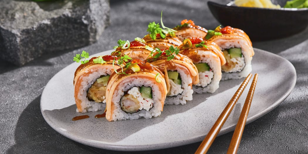 Sushi on a dark plate