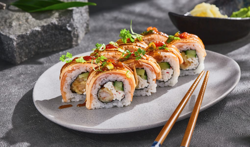 Sushi on a dark plate