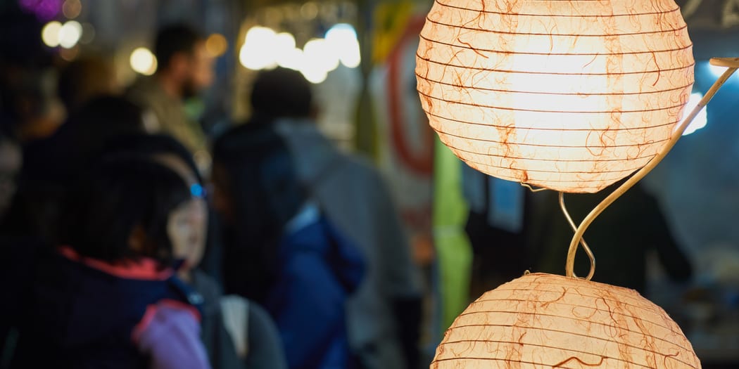 Night market food stalls