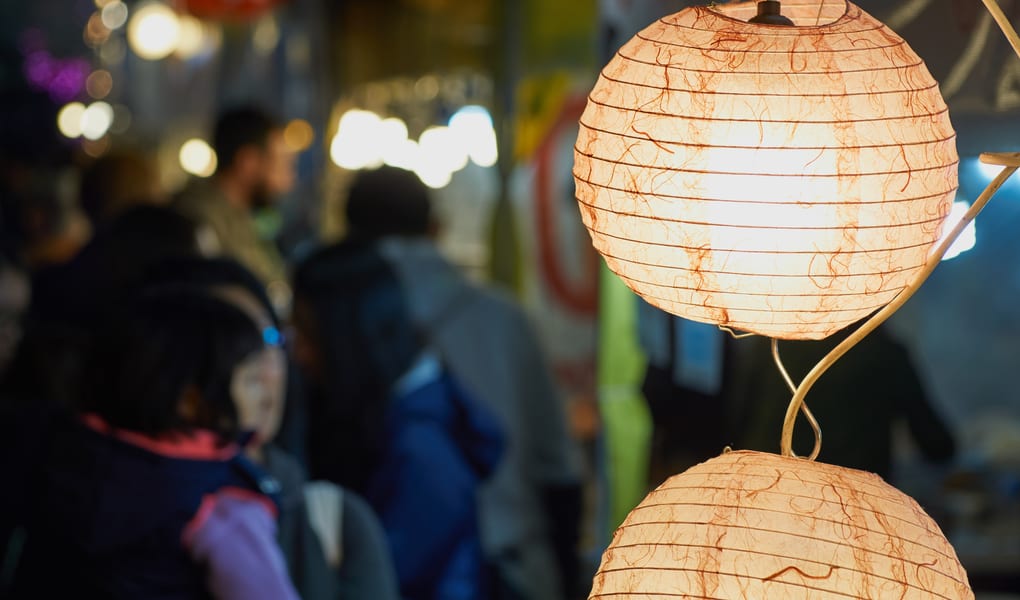 Night market food stalls