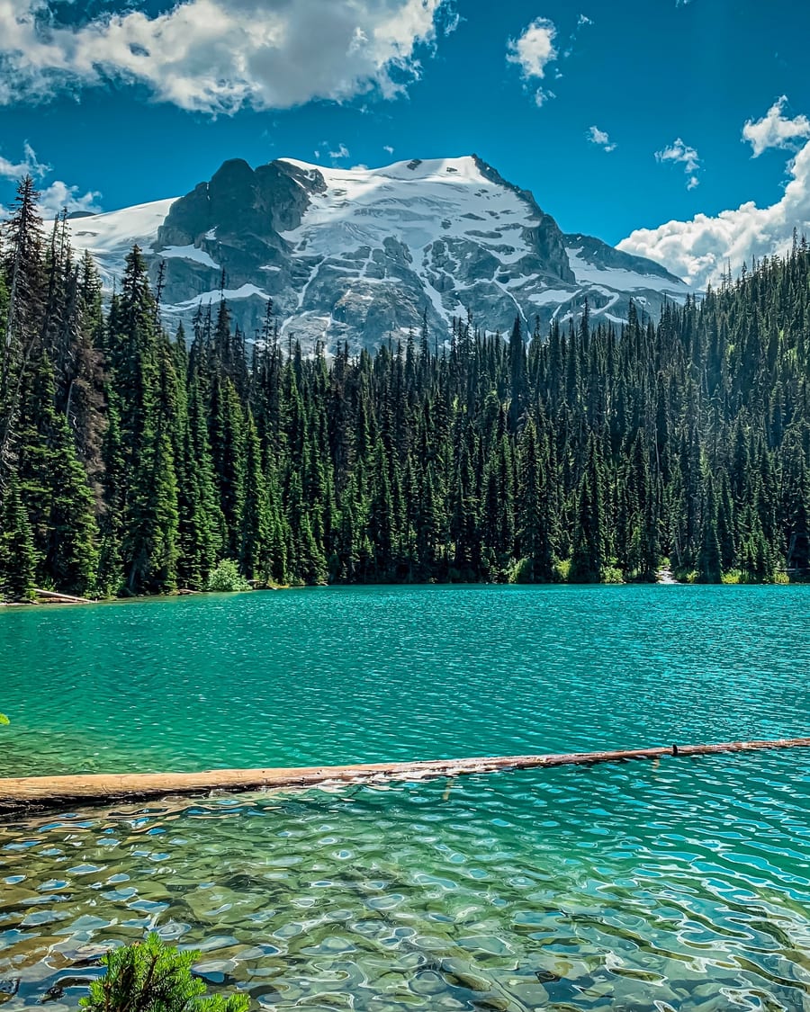 Turquoise alpine lake under peaks