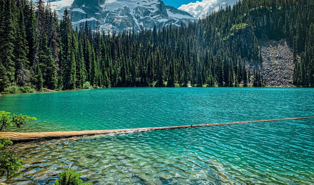 Turquoise alpine lake under peaks