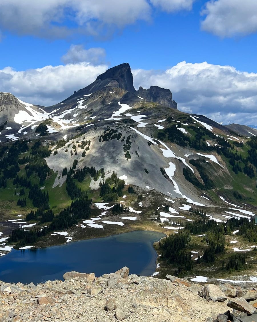 Sharp alpine peaks above a valley