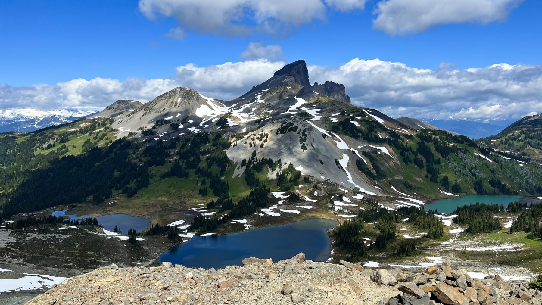 Sharp alpine peaks above a valley