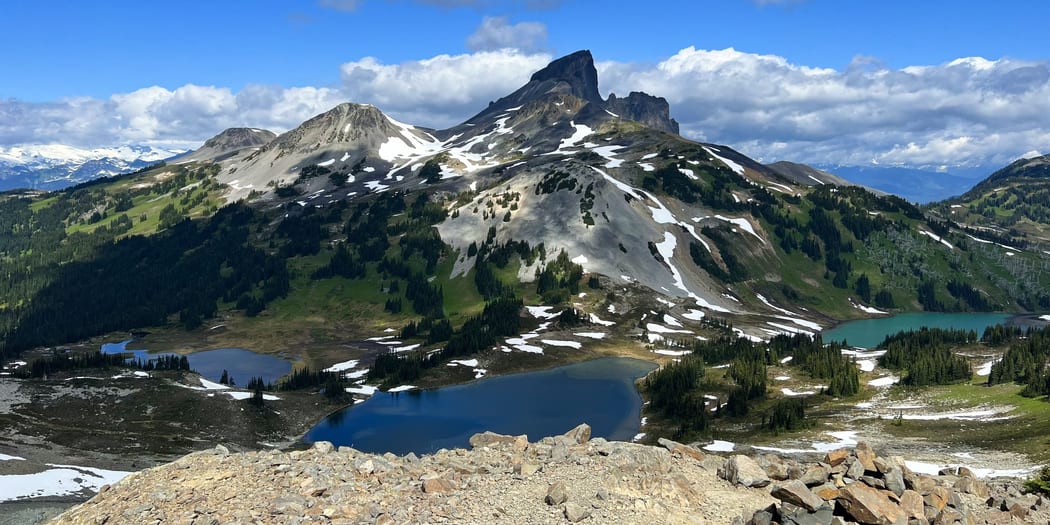 Sharp alpine peaks above a valley