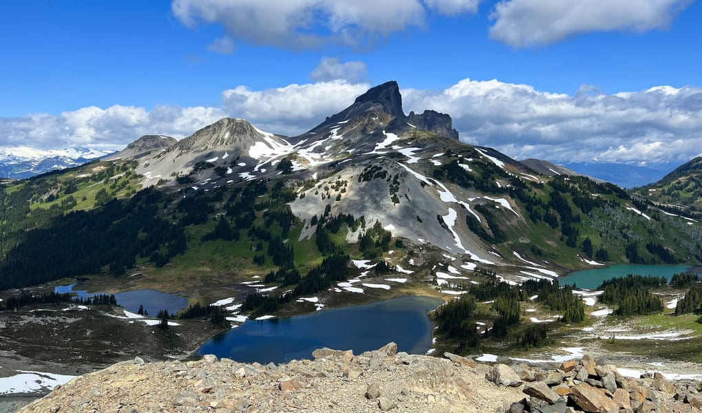 Sharp alpine peaks above a valley