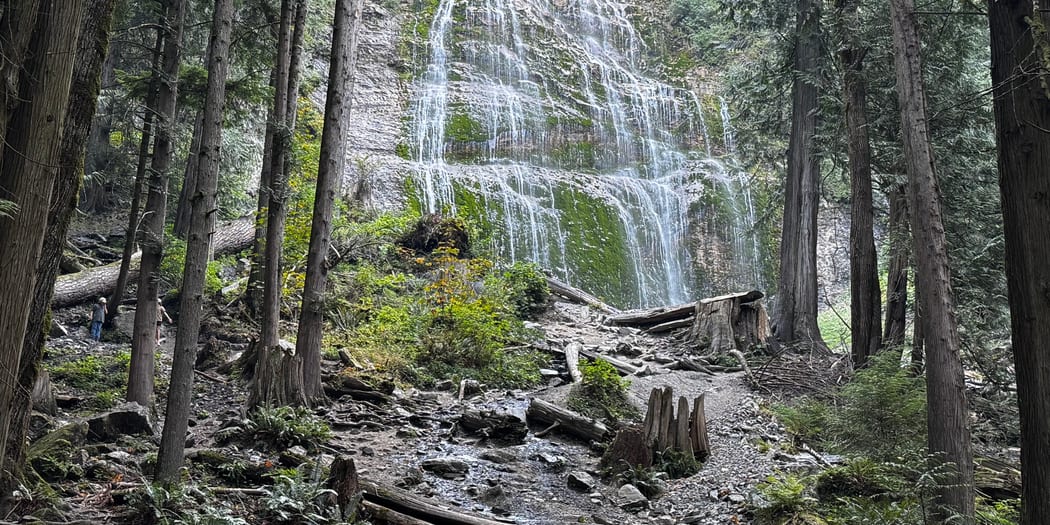 Waterfall dropping through forest